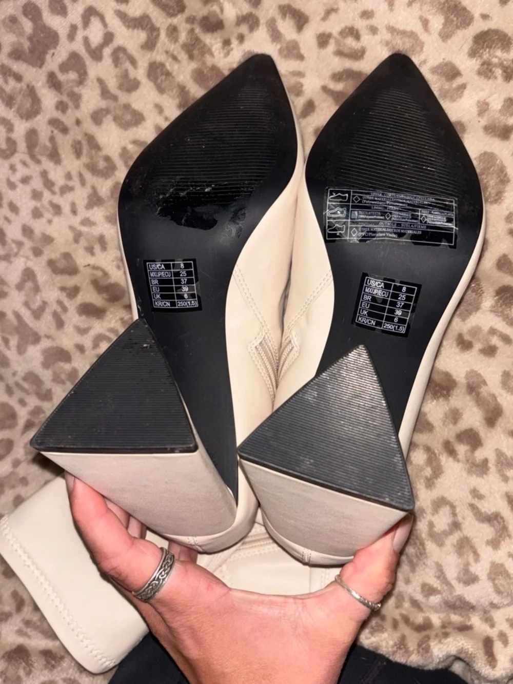 Forever 21 Cream Pointed Toe Block Heel Sock Ankle Boots